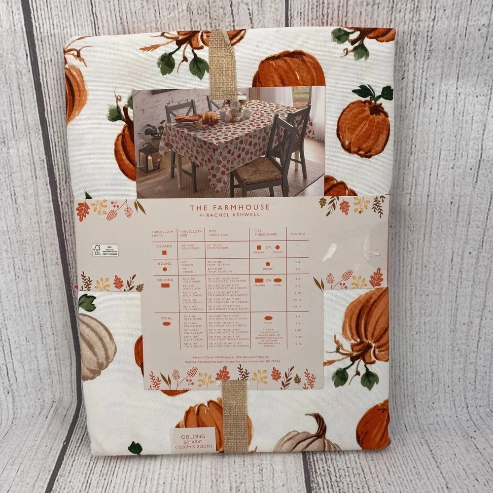 Rachel Ashwell Farmhouse Tablecloth 60x84 Pumpkin Fall Harvest Autumn Rustic